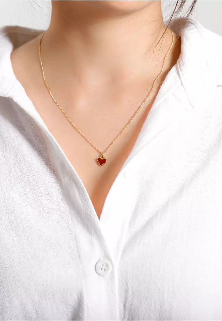 项链 心形吊坠 Love 珐琅 镀红金