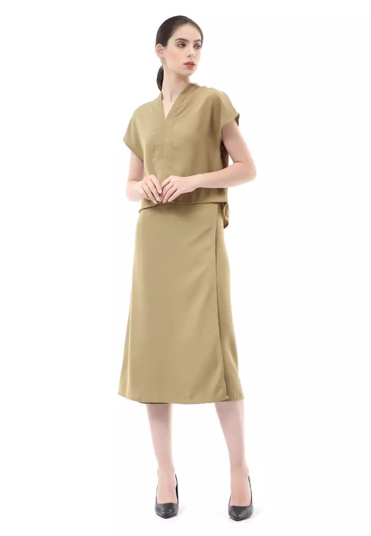 Nayra Setelan Baju & Rok Wanita One Set Adjustable Short Sleeve Material Dolce ORIGINAL - Kiwi