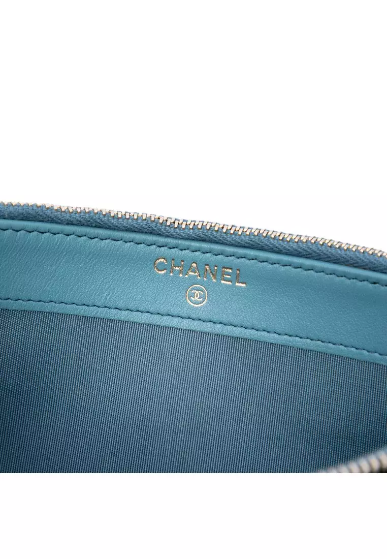 Pre-Loved Chanel Raffia Deauville Double Zip Clutch With Chain