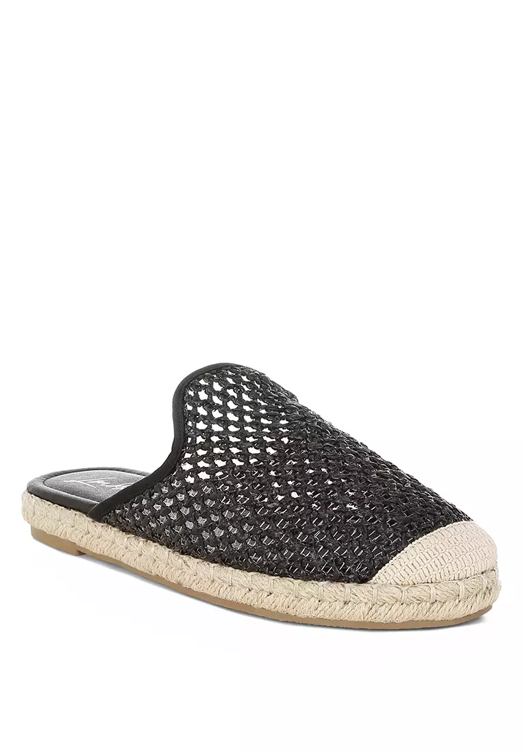 Raffia Espadrilles Mules in Black