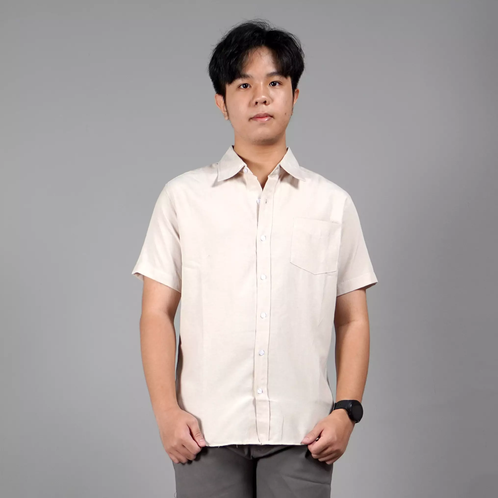 CALEB Work Shirt Casual Shirt Kemeja Pria Lengan Pendek - BEIGE