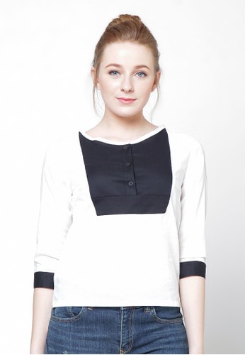 Augustine Ruffle Top Black and White