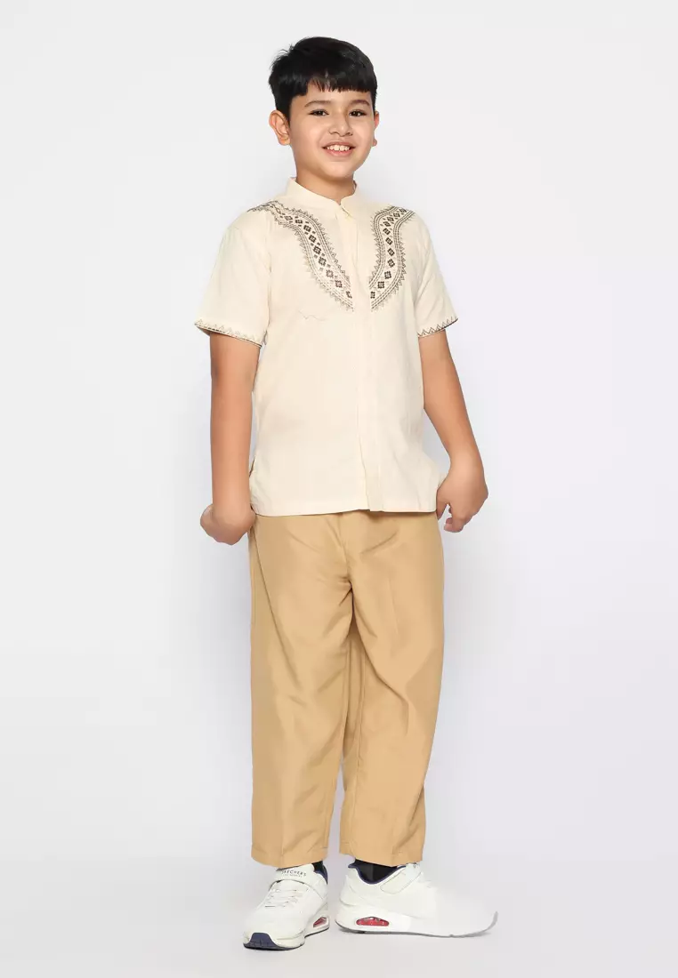 Baju Koko Set Anak Laki Bordir Viral Cream - GENUINE