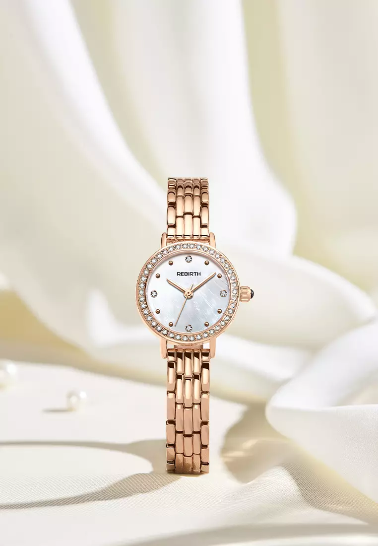 Jam Tangan Wanita Anti Air Anggun Mewah Berlian Jam Kuarsa Jam Tangan Cewek Original rose white