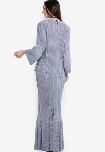 Buy Pleated Crop Kurung from Lubna in Blue at Zalora