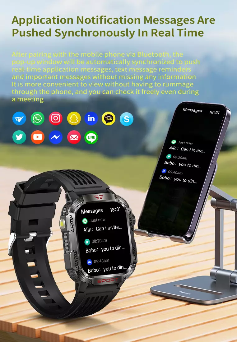 Smart Watch HT29 2.01 HD Large Screen Flashlight Compass function Health Monitoring Jam Pintar Khaki