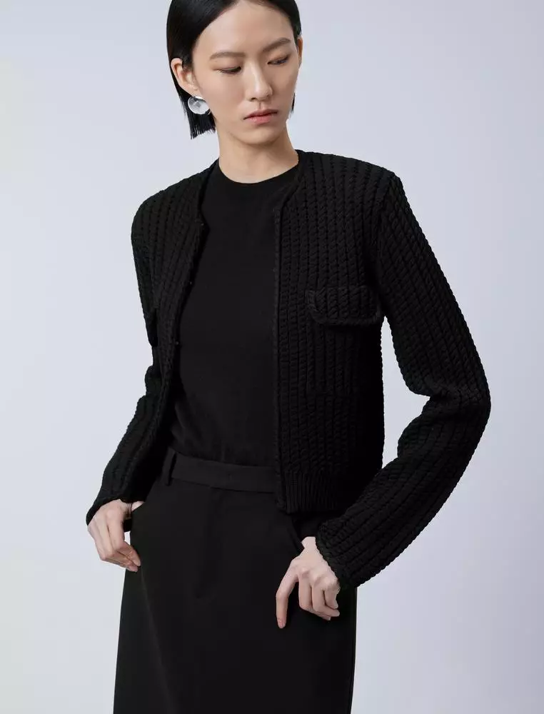 修身短款開襟毛衫