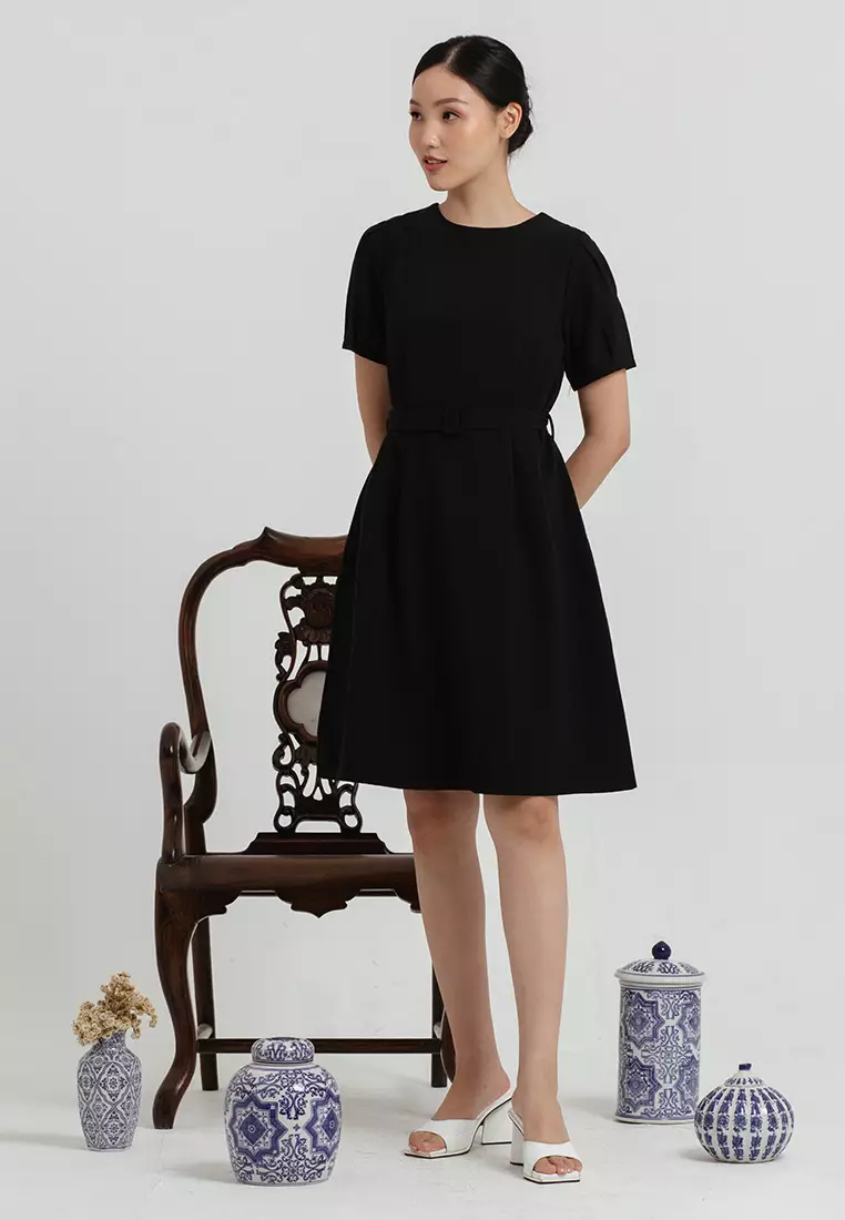 Madeleine Belted Dress in Black