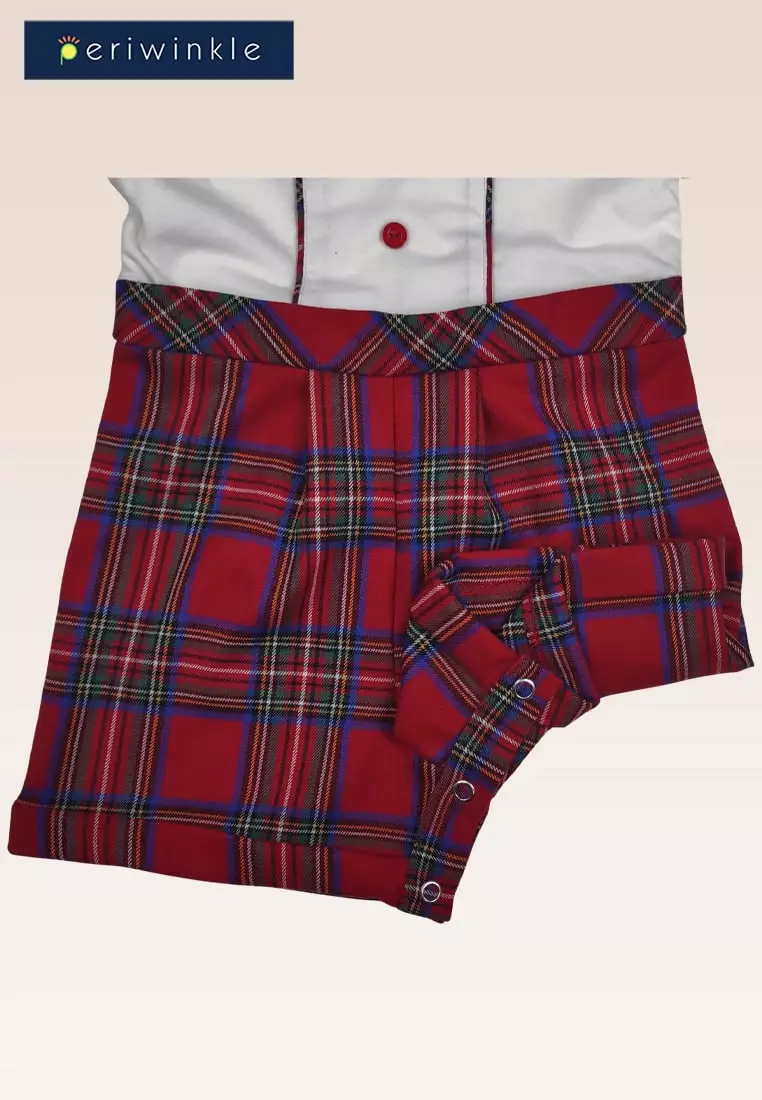Dennis Baby Boys Romper Checkered fabric with collar and faux button front