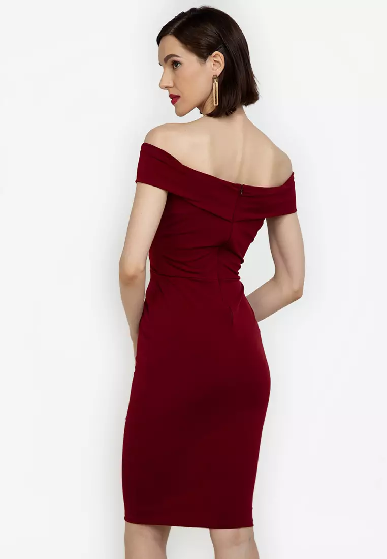 Ashley Mara Off-the-Shoulder Midi Dress
