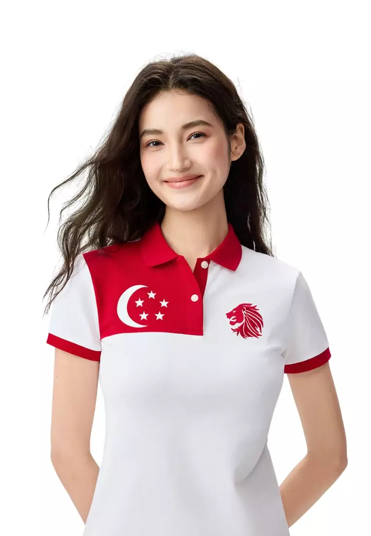 Giordano Women NDP 2026 Collection Cotton Lycra Short Sleeve Embroidery Polo T-Shirt (Singapore National Day Parade)