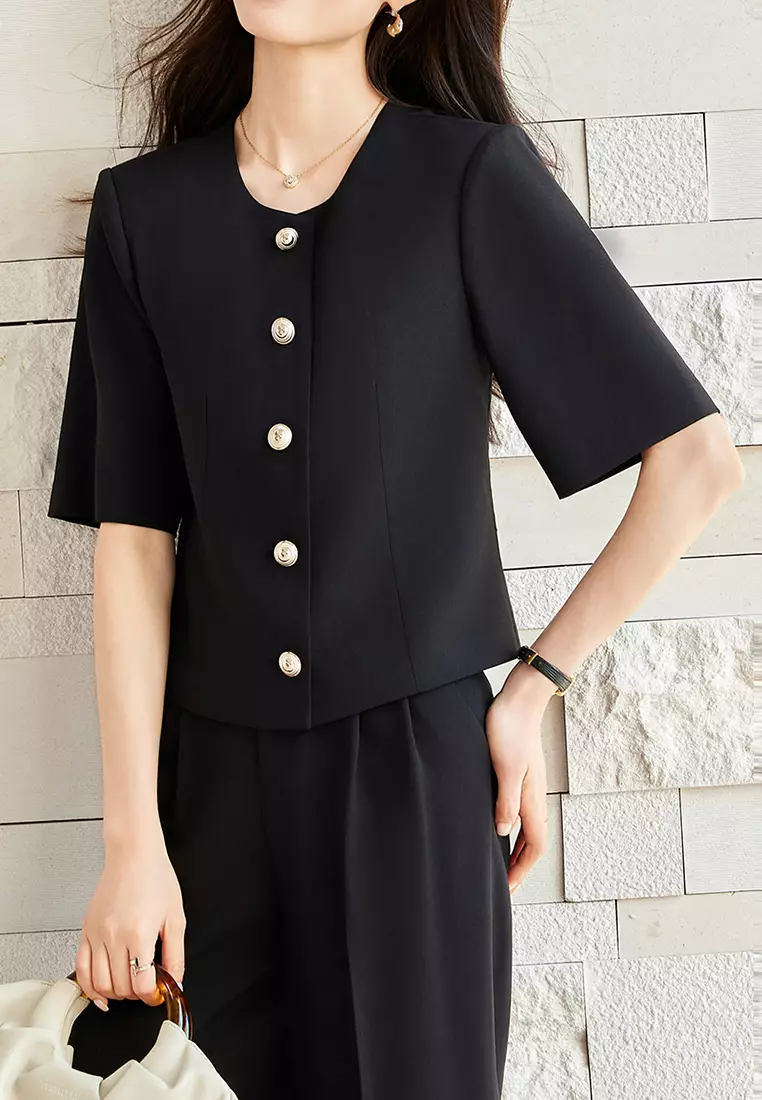 短款圓領五分袖西裝 YGH-EQ86822