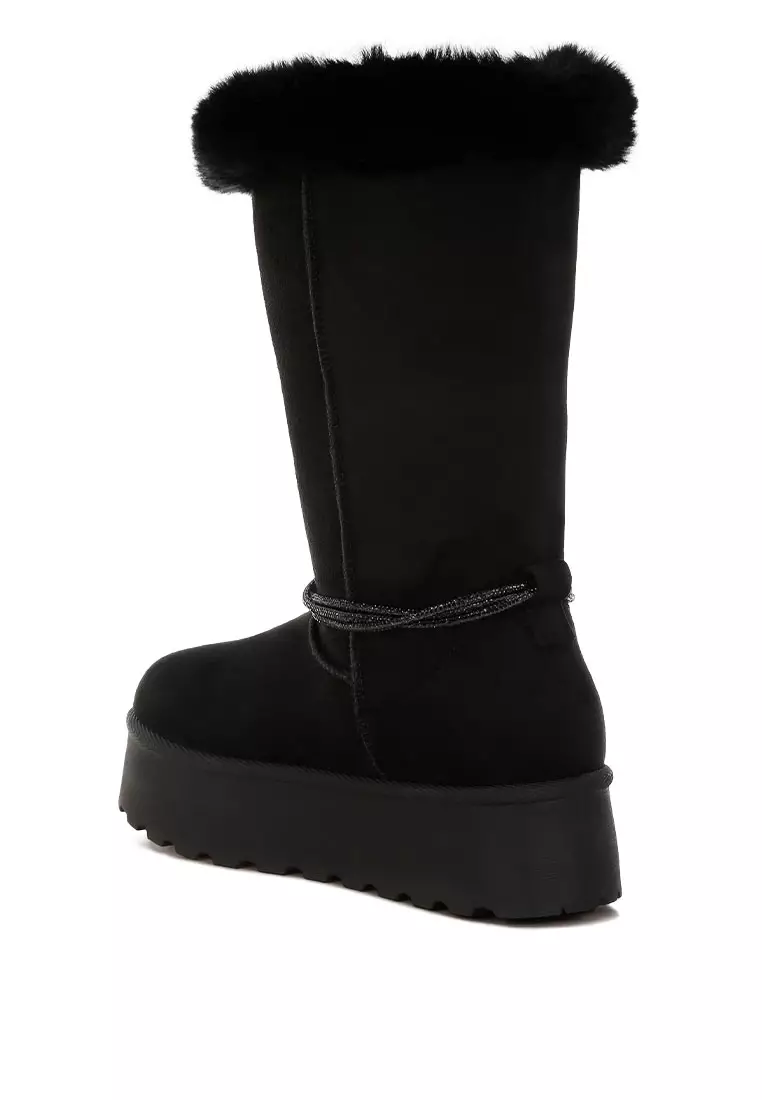 Fur Collar Anti-Skid Snow Boots in Black