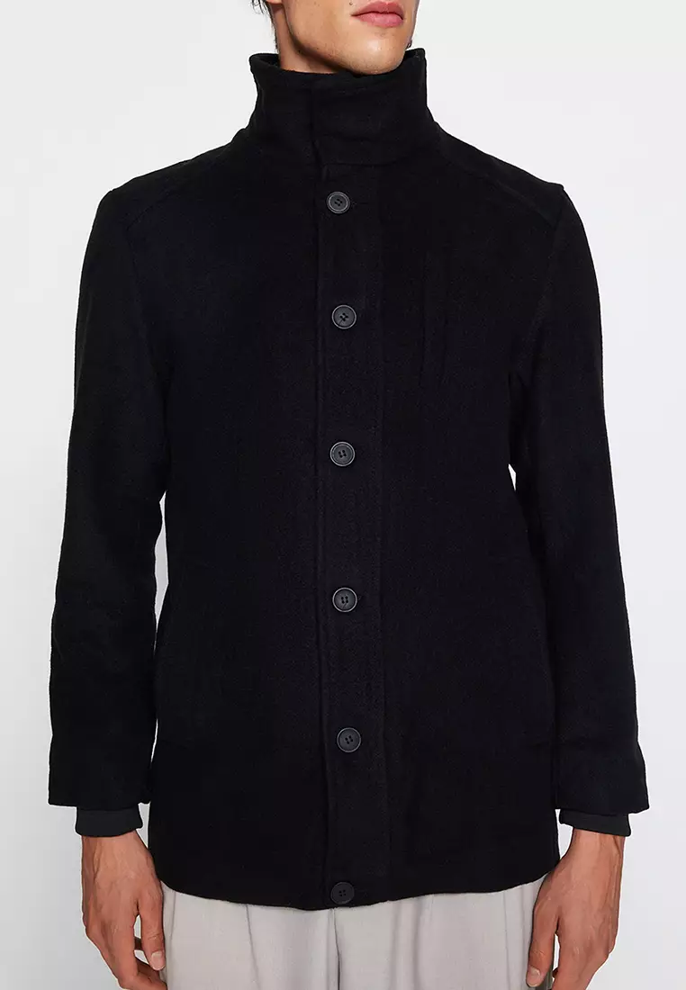 Stand Collar Wool Blend Coat