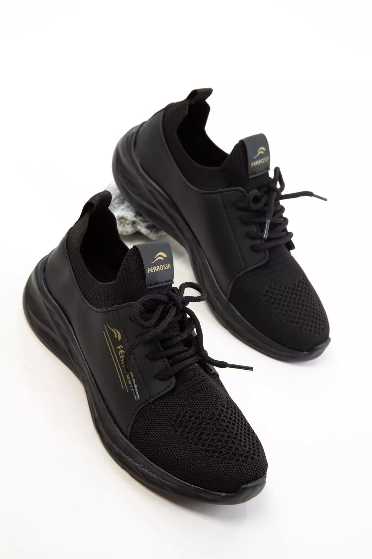 Black-Black-Gold Unisex Sneaker 20678