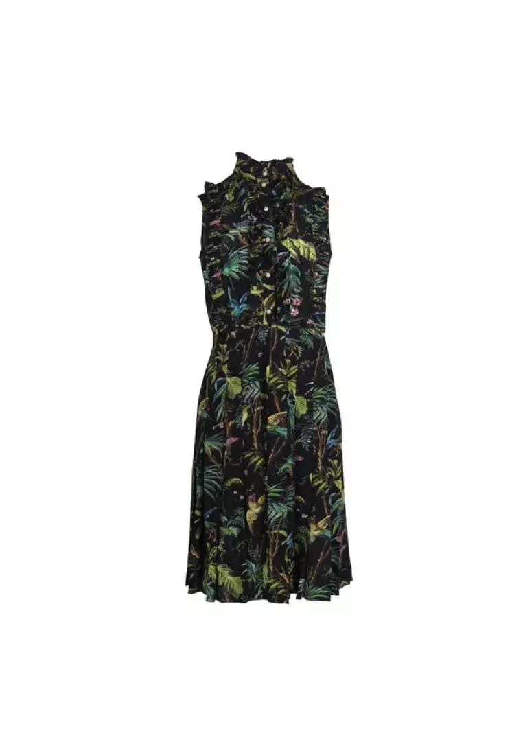 Gucci Pre Loved GUCCI Tropical Print Dress with Faux Pearls