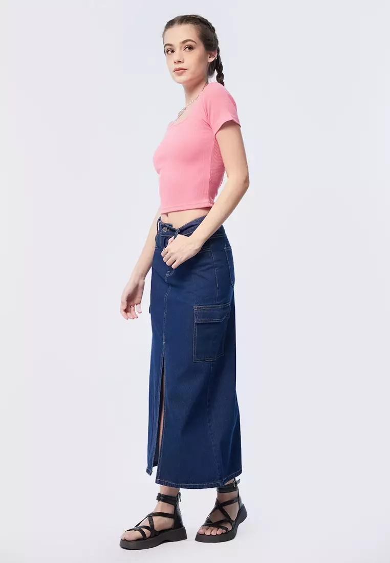 Short Sleeve Square Neck Crop T-Shirt