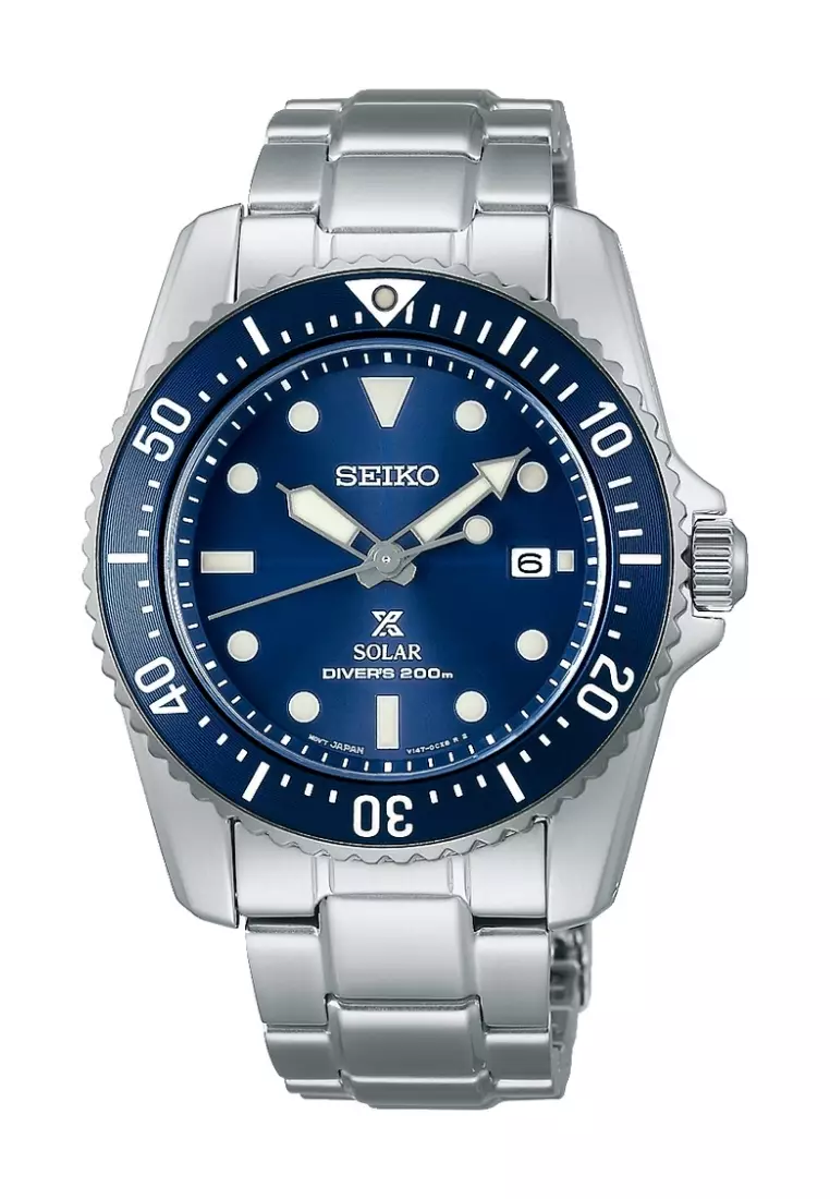 Seiko Prospex Compact Solar Scuba Diver's 200m Blue Dial Stainless Steel  Band Watch SNE585P1