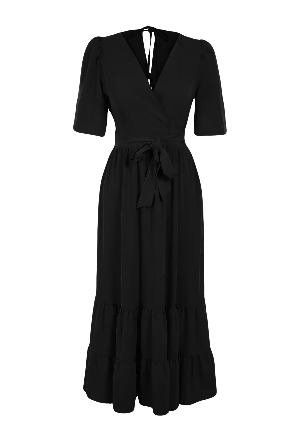 Half Sleeves Wrap Midi Dress