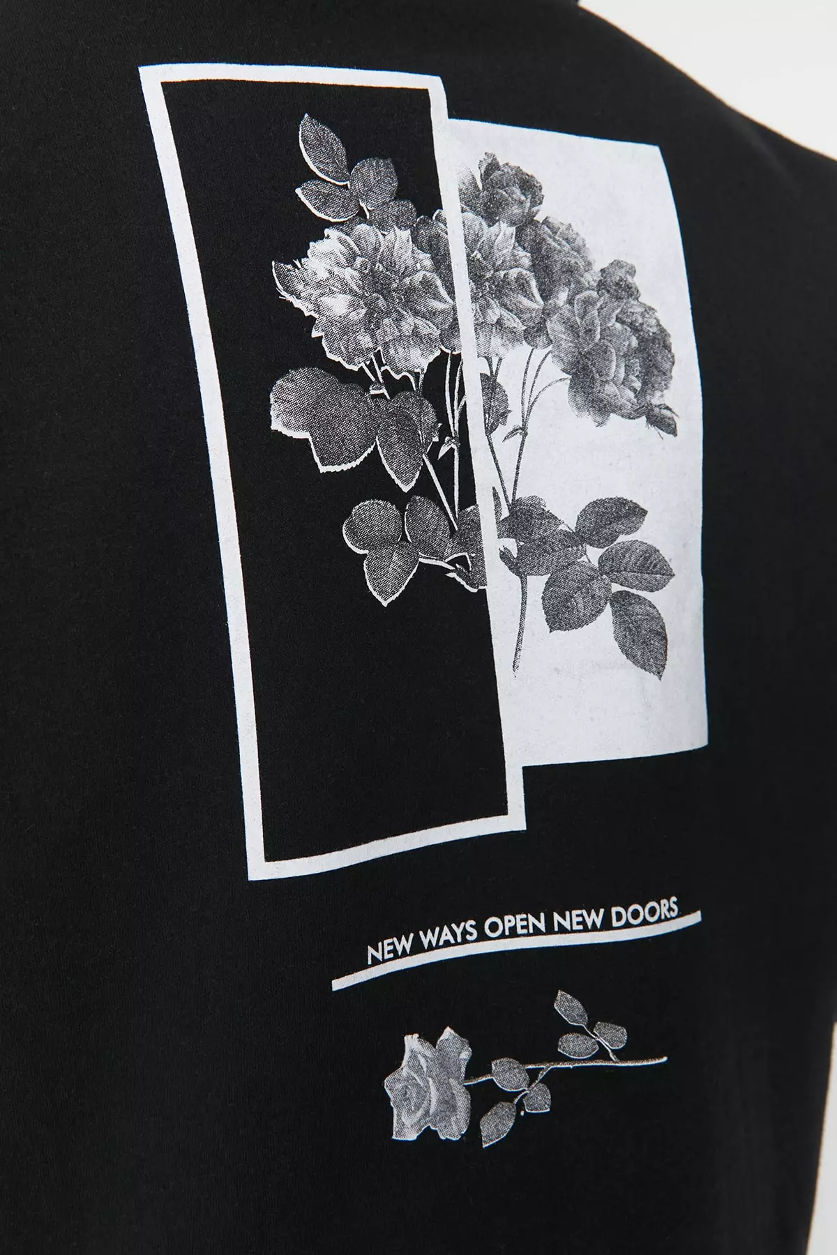 Men's Black Oversized Hoodie Printed Sweatshirt with a Soft Pile Inside, and a Floral Print