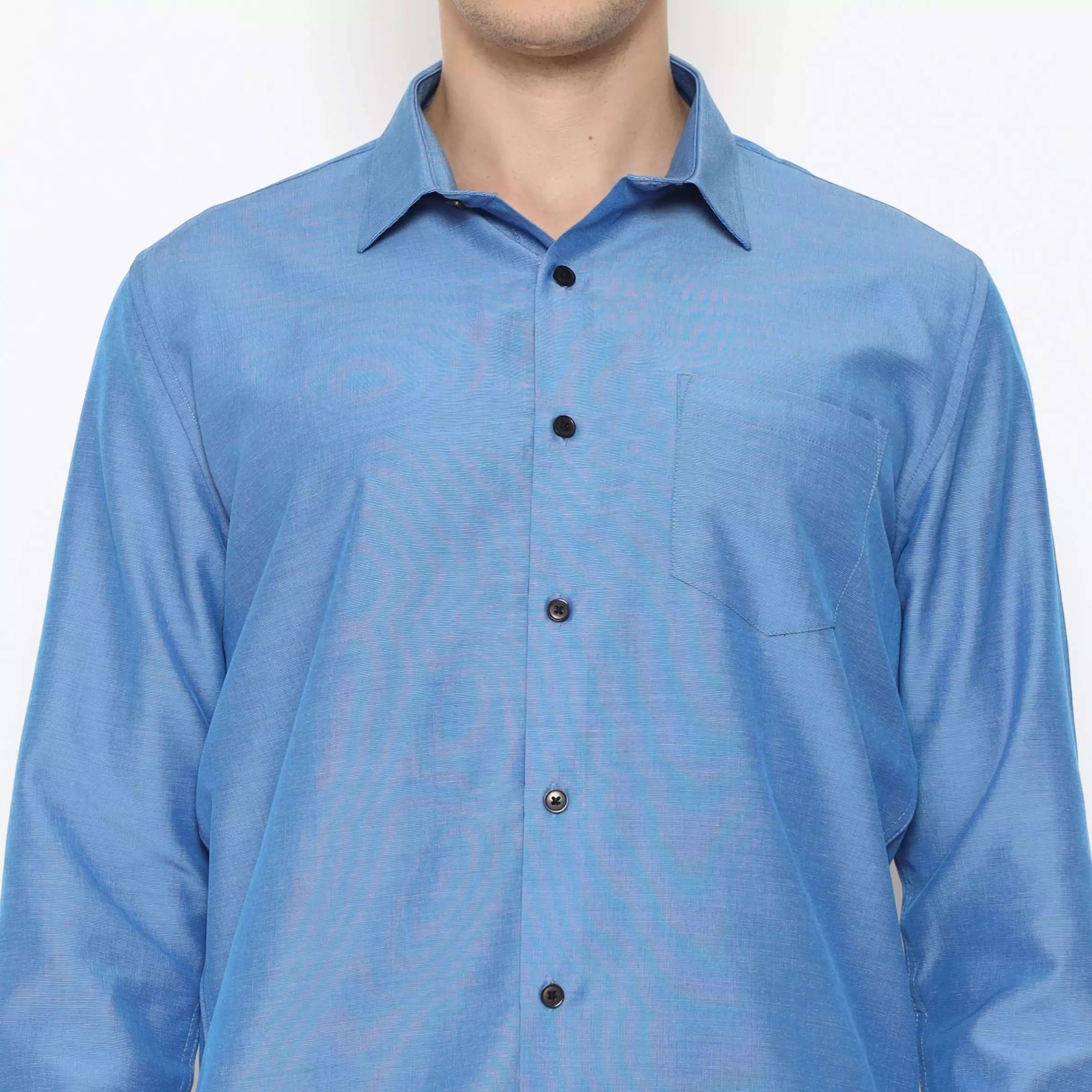 MAGINOT Kemeja Pria Basic Polos Panjang MEDIUM BLUE