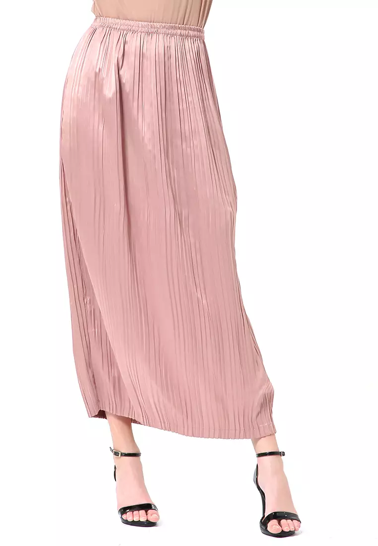Angely Rok Plisket Rubbery Waist Fashion Wanita Simple - Mocha