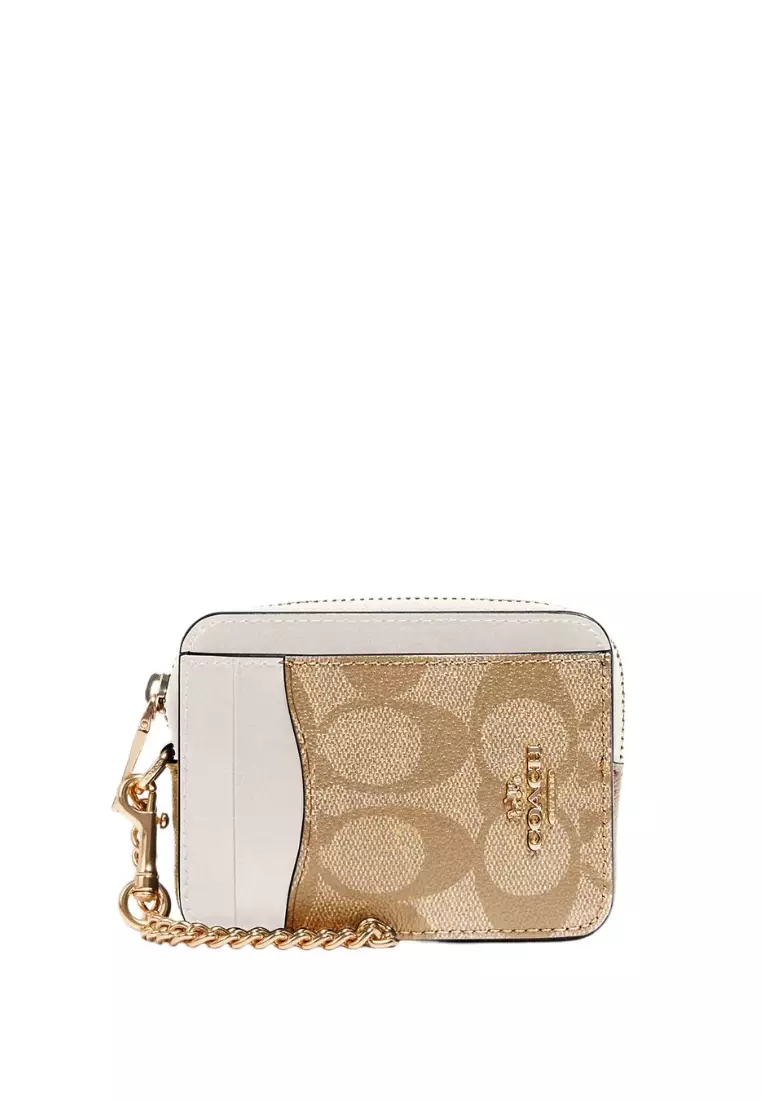 Jual Coach Zip Card Case In Signature Canvas Light Khaki Chalk Original