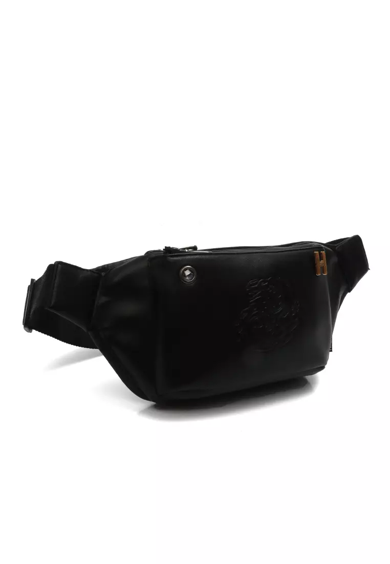 Atera Waistbag Pria Casual Fashion Style Desain Dragon Large Storage Material Leather ORIGINAL - Black