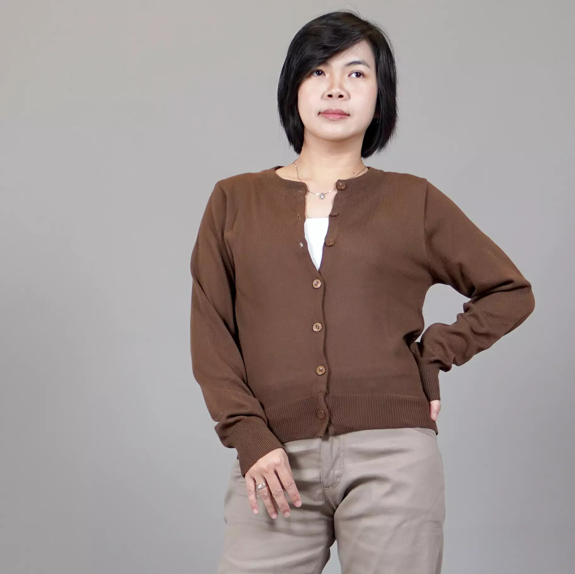  SANDRA Cardigan Wanita O Neck Kardigan Wanita Leher O - BRONZE