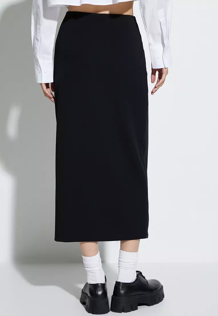 Midi Skirt Metal Accessory Detail with Drape
