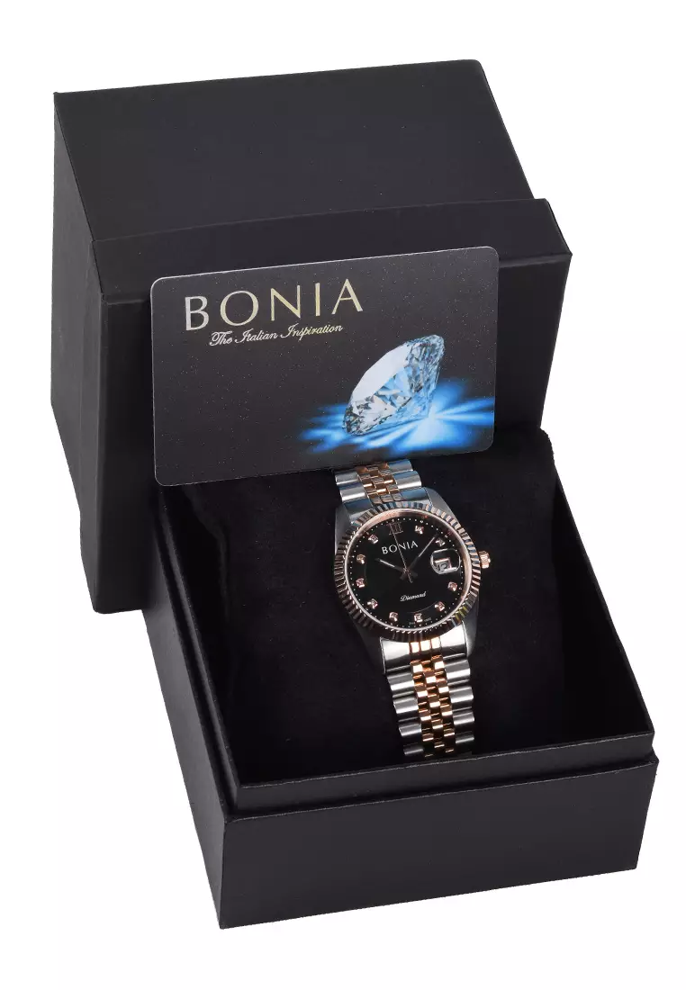 Bonia Diamond - Jam Tangan Pria - Silver Rosegold - Stainless Steel Bracelet - BNB10552-1633