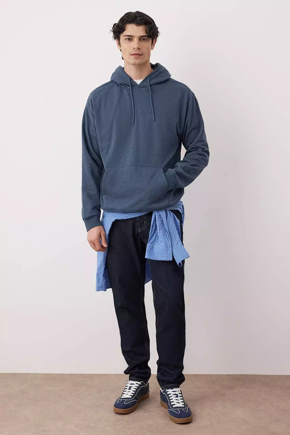 Indigo Oversize/Wide Cut Hooded Fleece/Warm Sweatshirt