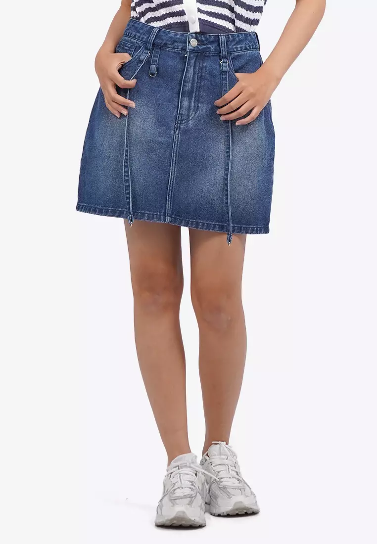Mini Denim Skirt with Buckle Details