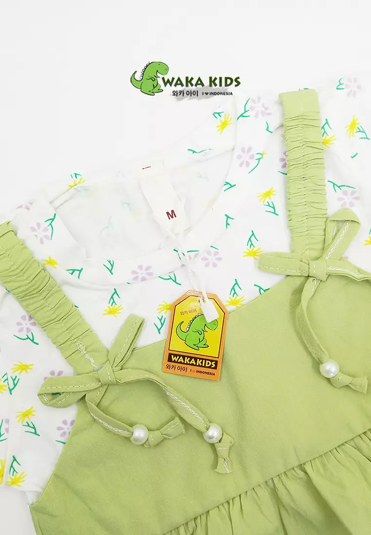 Wakakids Dress Bayi Anak Perempuan Lengan Pendek Katun Bunga Pita Karet 4483 Venrc Akula Ungu