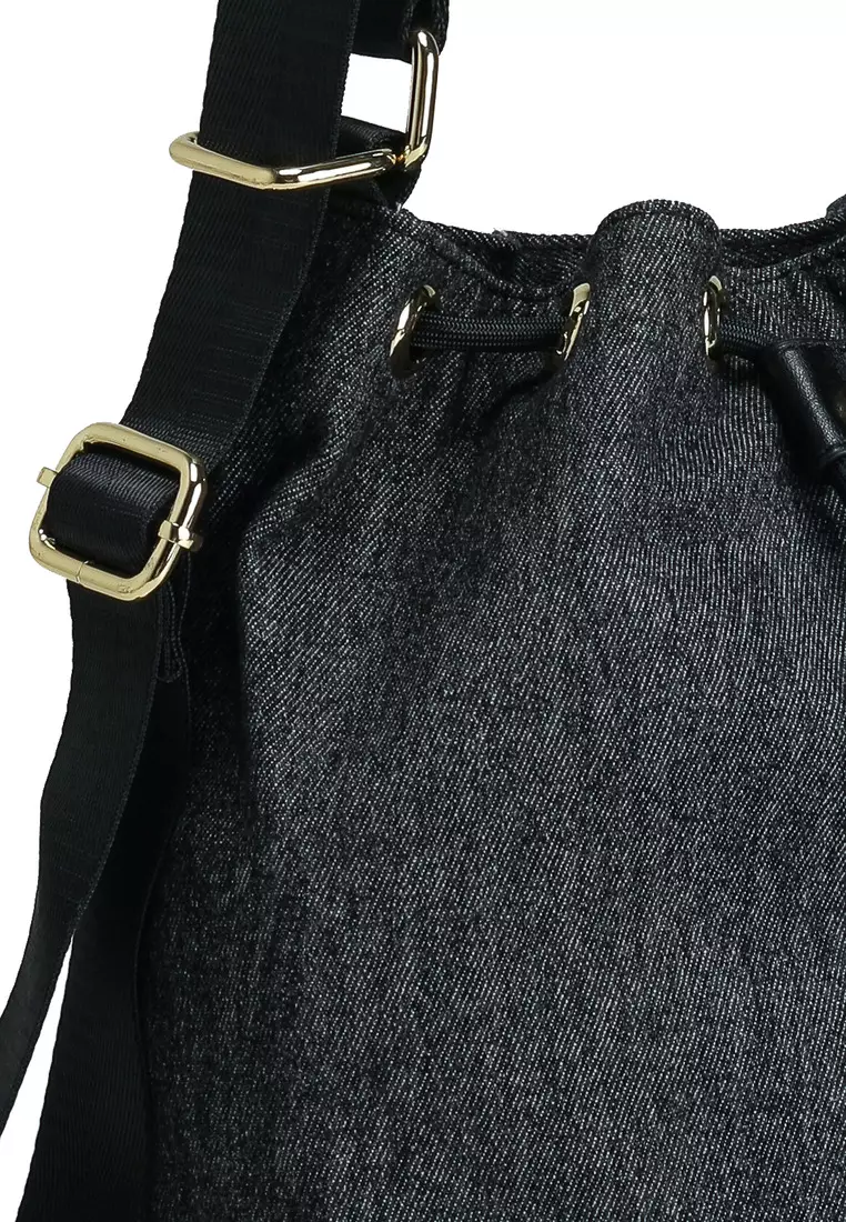 Denim Fabric Convertible Bucket Bag