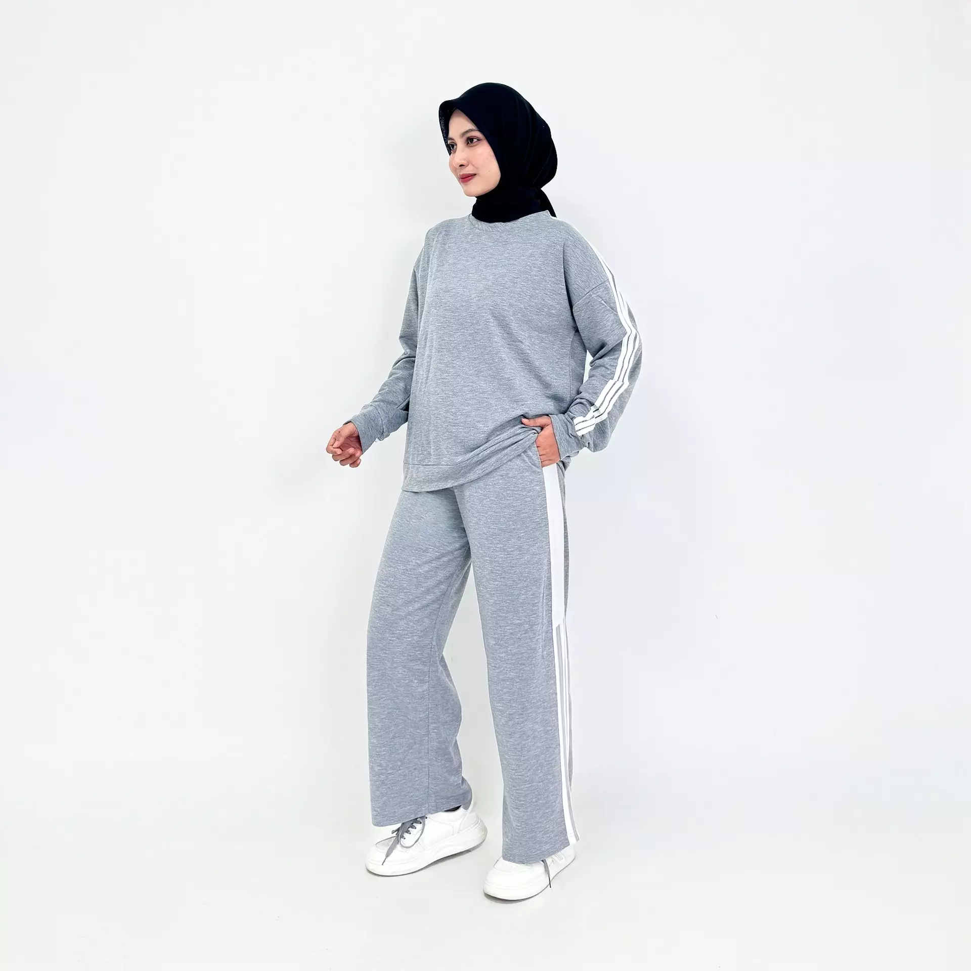 Joanita Training Set Pocket | Setelan Olahraga Wanita Size M-XXL ABU MUDA