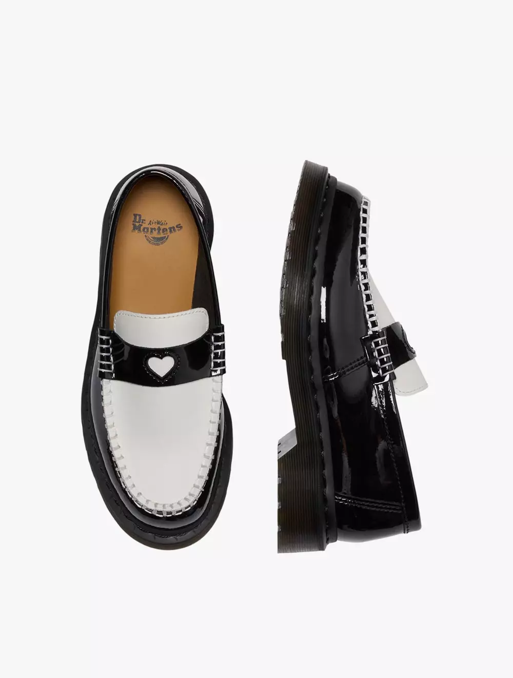 Dr. Martens Penton Heart Loafer Black White Patent Lamper Smooth