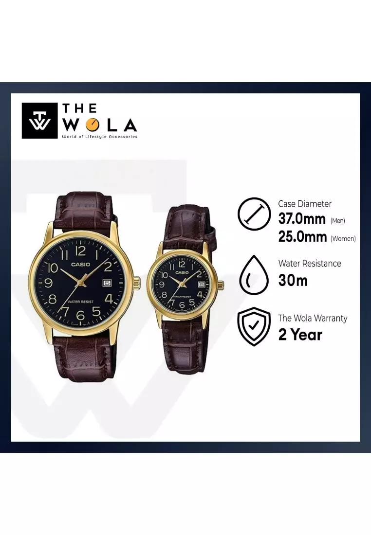 Couple Analog Watch MTP-LTP-V002GL-1B with Brown Leather Band
