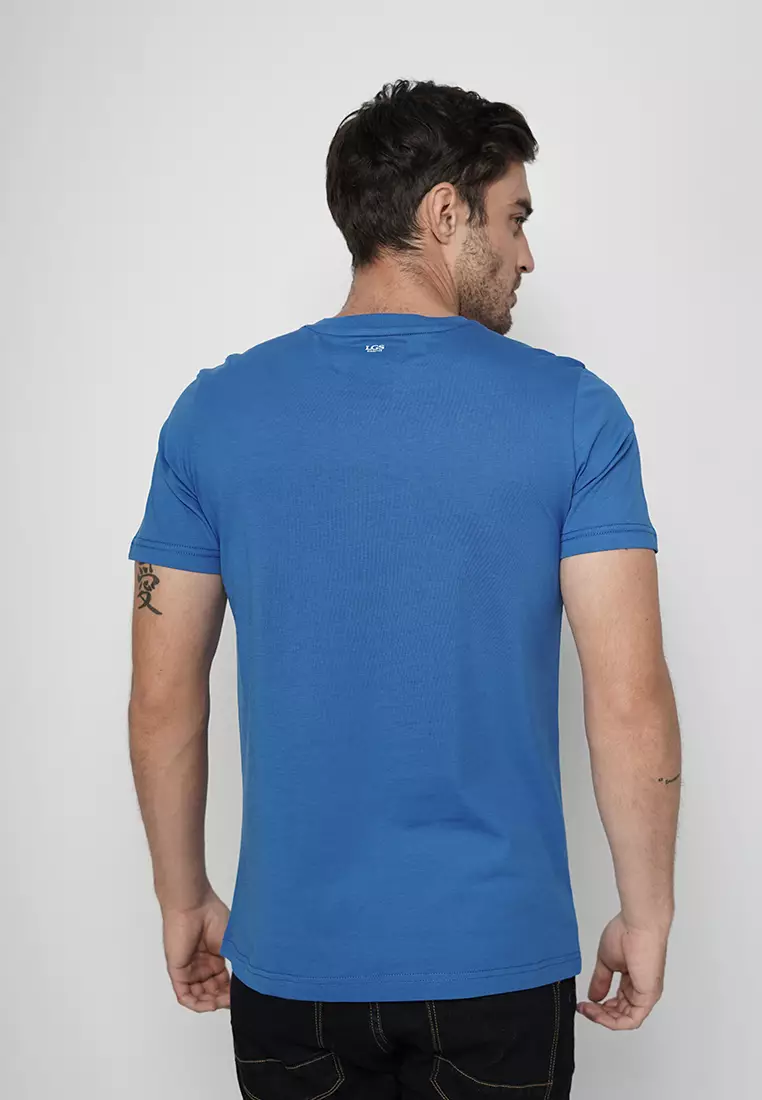 LGS Kaos Youth Casual Pria Slim Fit Biru Motif Sablon HELLO Size