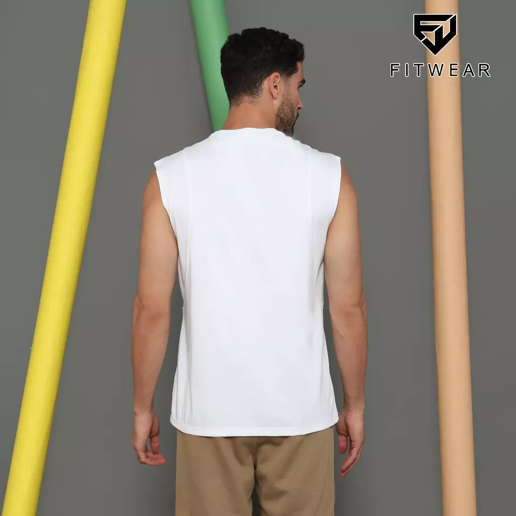 Fitwear Muscle Tee Olahraga Pria Fitwear ZAYAN COTTON ROUND NECKLINE - WHITE