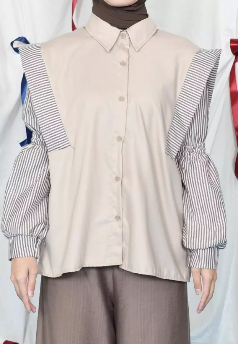 Liya Mix Stripe Shirt - Khaki M18862 R28S1