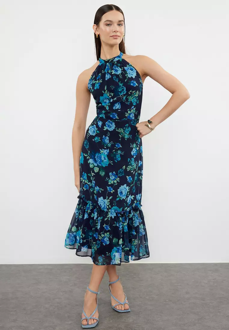 Halter neck midi dress clearance