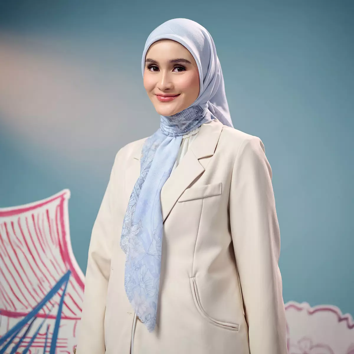 [INCLUDE HARD BOX] ZM Zaskia Mecca - Scarf Jejak Teduh Huta Ash | Hijab Voal Alaska Premium Square | Hijab Motif Kerudung Segi Empat