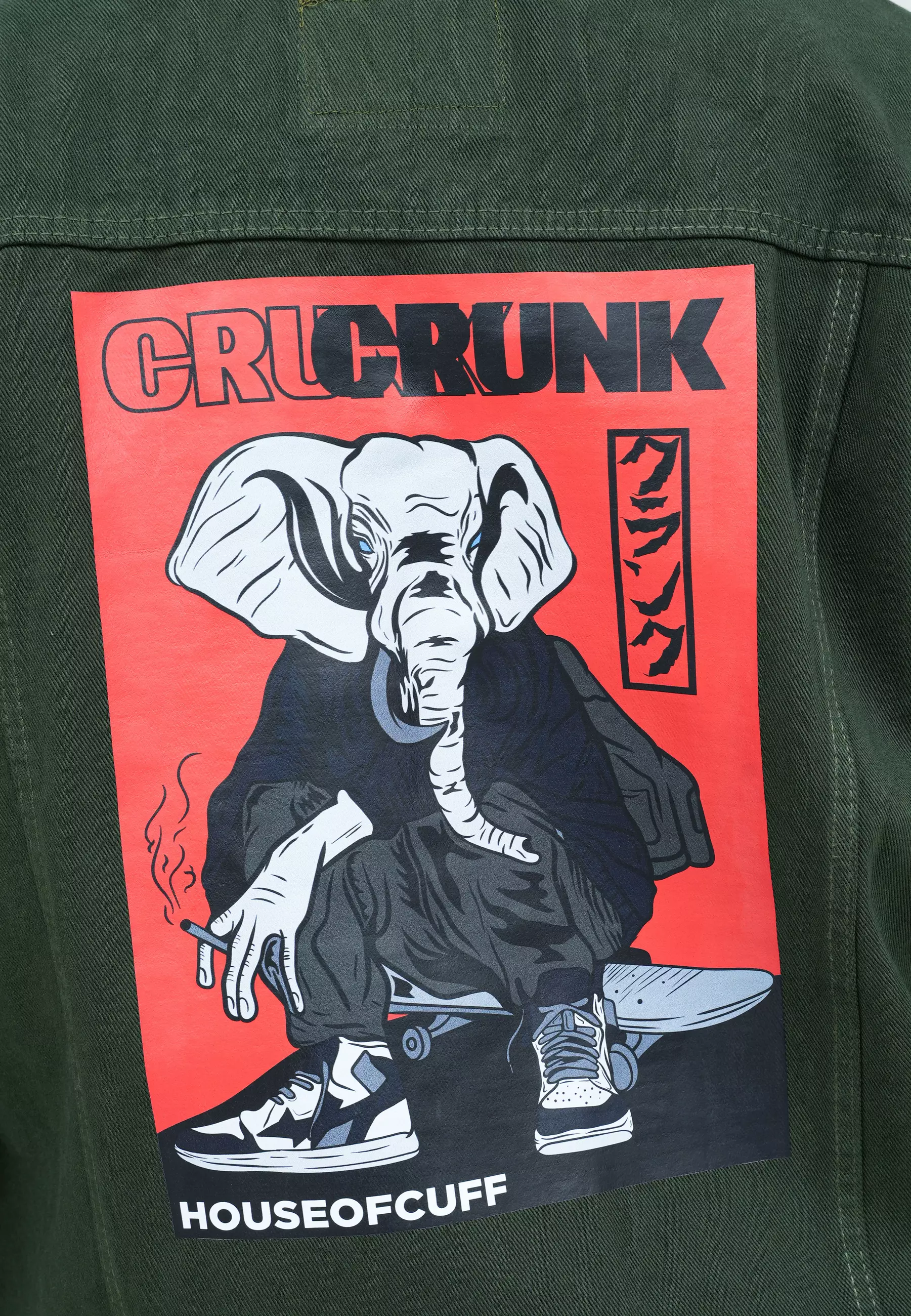 Houseofcuff Jaket Jeans Pria Motif Crunk Jaket Denim Hijau Tua