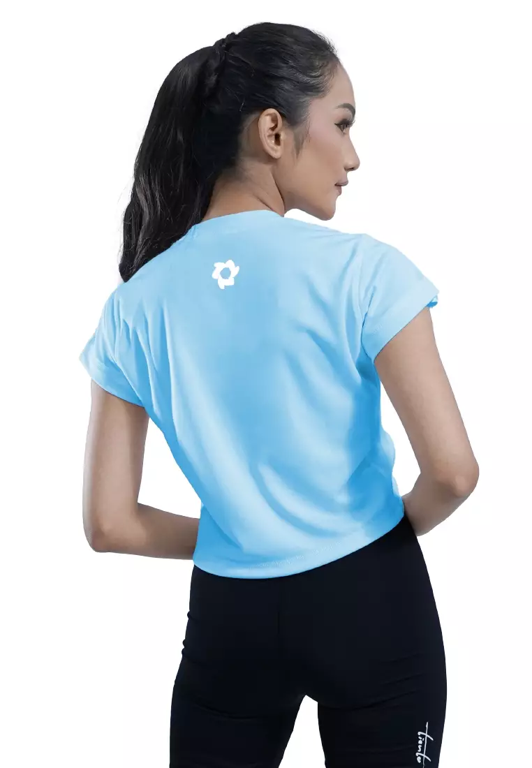 Tiento Baju Olahraga Wanita Crop Top Shirt Kaos Lengan Pendek Running Gym Lari Yoga Pound Fit