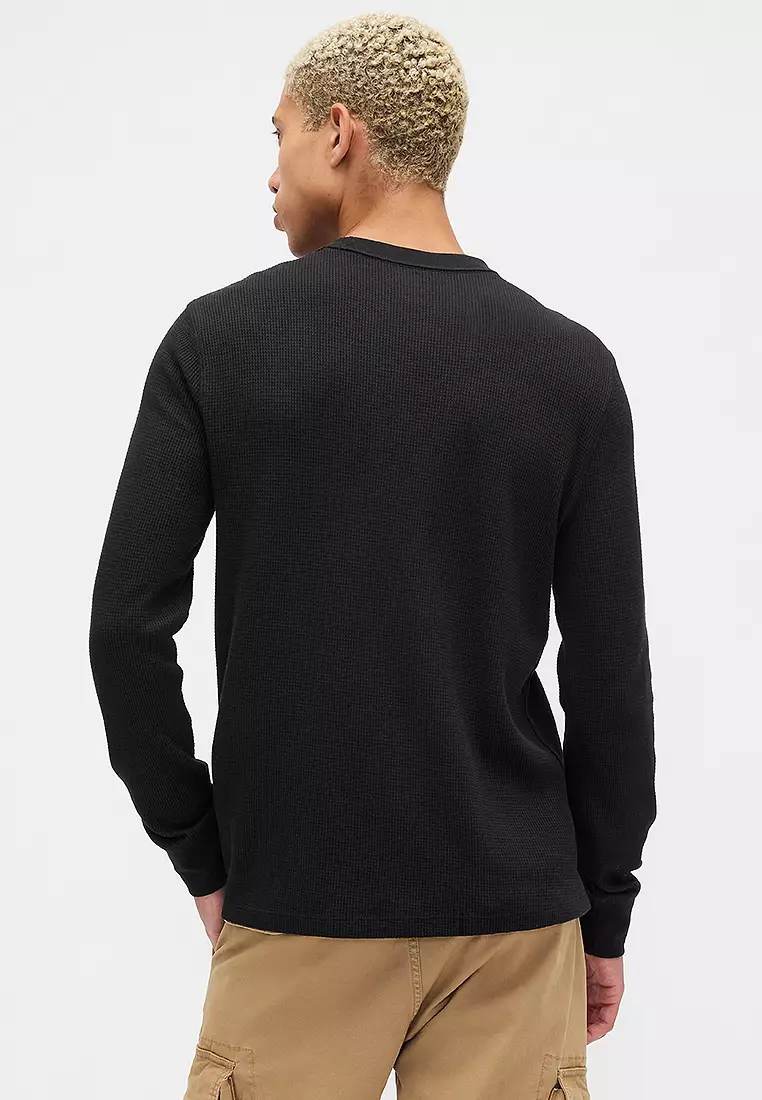 French Terry Long Sleeve Waffle Mini Logo Crewneck Sweatshirt