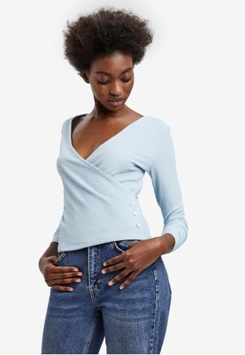 Vero Moda blue Sie Long Sleeve Fake Wrap Top F3058AA9A51C50GS_1
