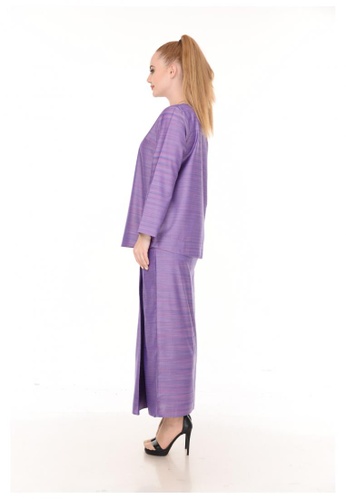 Buy SET LAURA Kurung Kedah Purple Stripe from Qaseh Sofea in Purple only 198