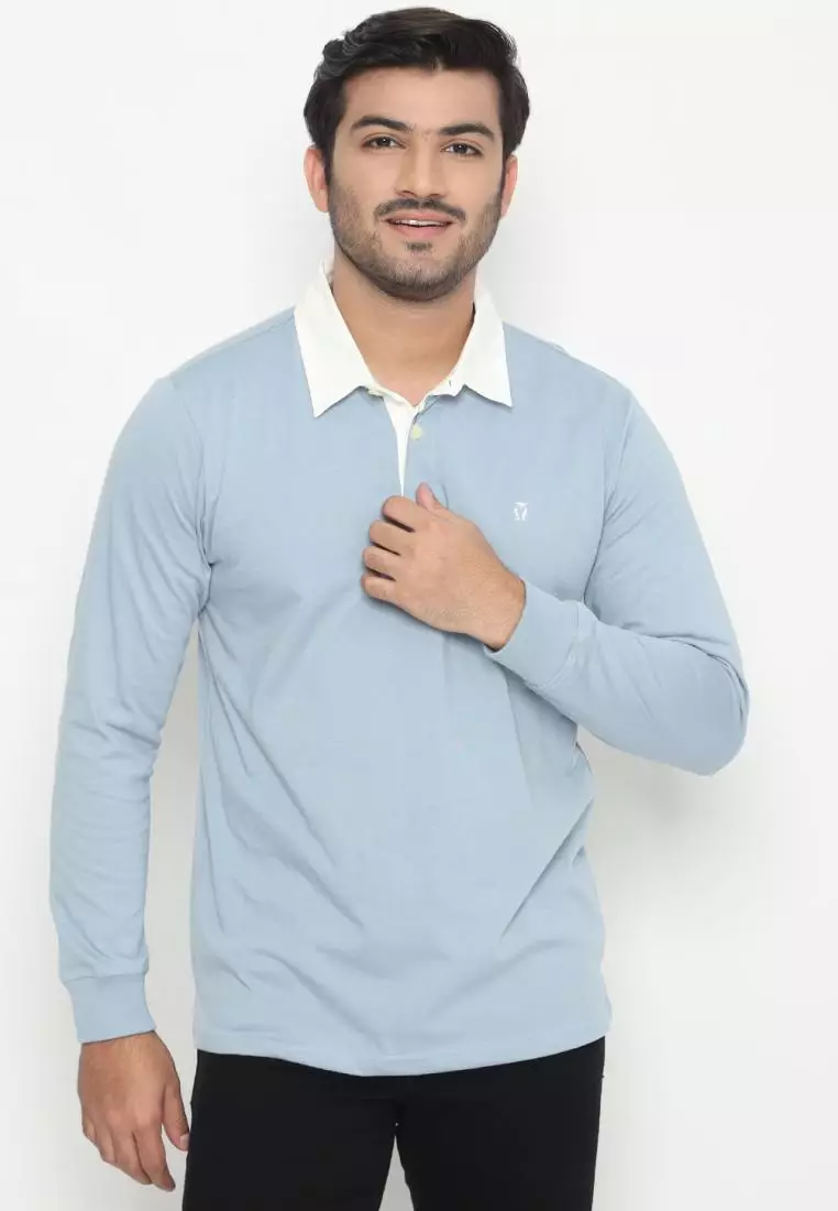 Matsuda Kaos Rugby Polo Shirt Pria Lengan Panjang Fujidera