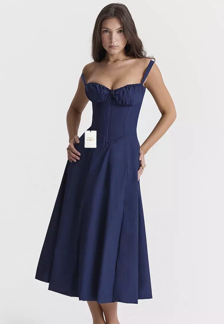 Backless Slim Suspender Slit Dress LBH-D1313